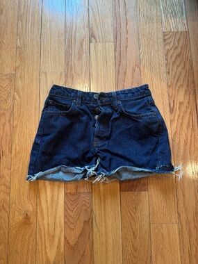 Reformation Dark Indigo Raw Hem Denim Shorts